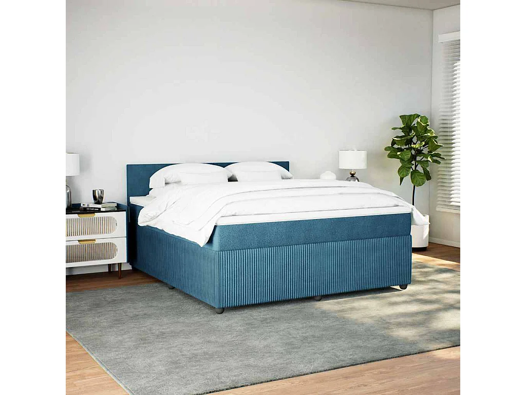 Cama box spring con colchón terciopelo azul 180x200 cm