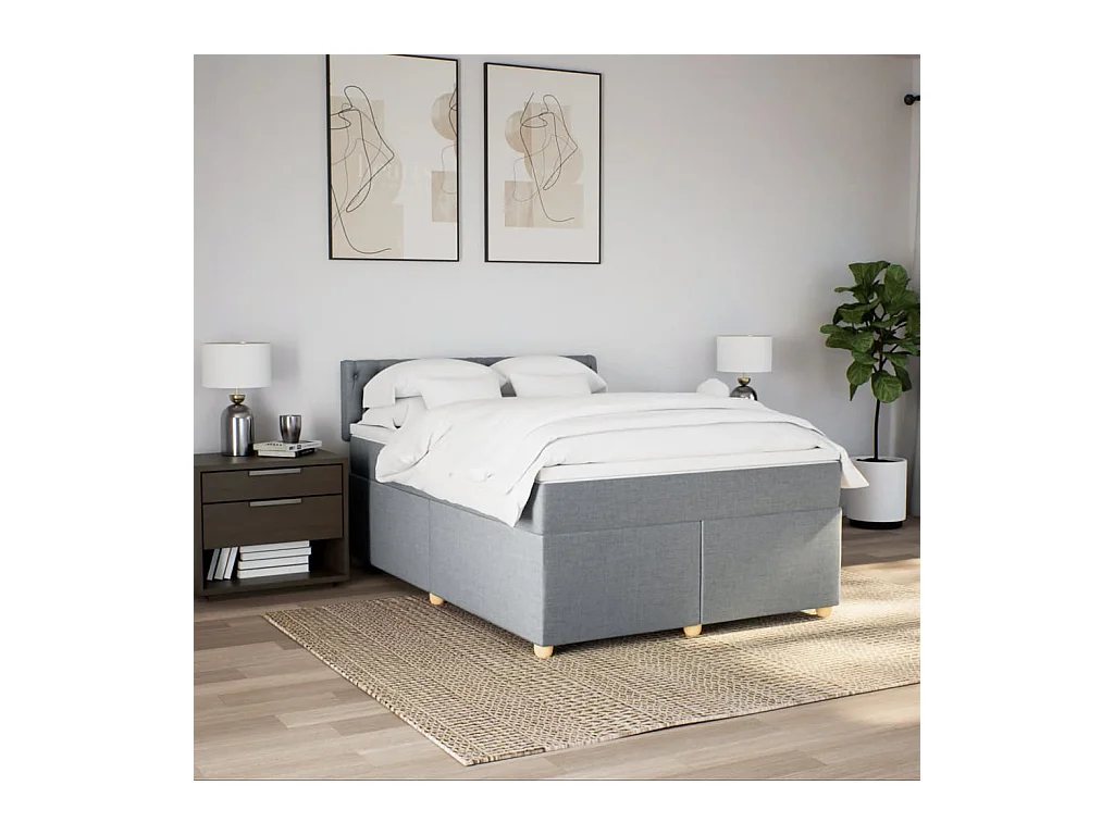 Sommier à lattes de lit avec matelas Gris clair 160x200cm Tissu