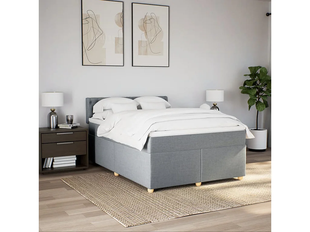Giroletto a Molle con Materasso Grigio Chiaro 160x200cm Tessuto