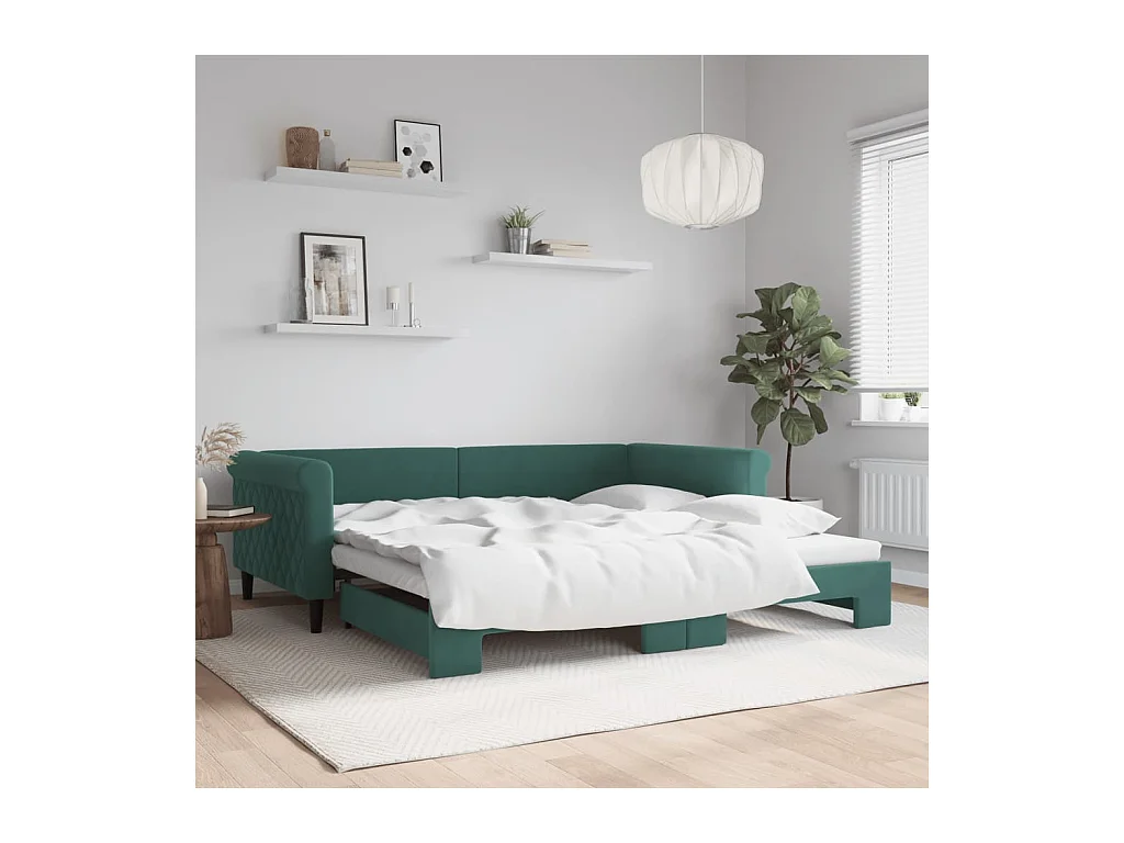Lit de jour avec gigogne sans matelas vert foncé 100x200 cm