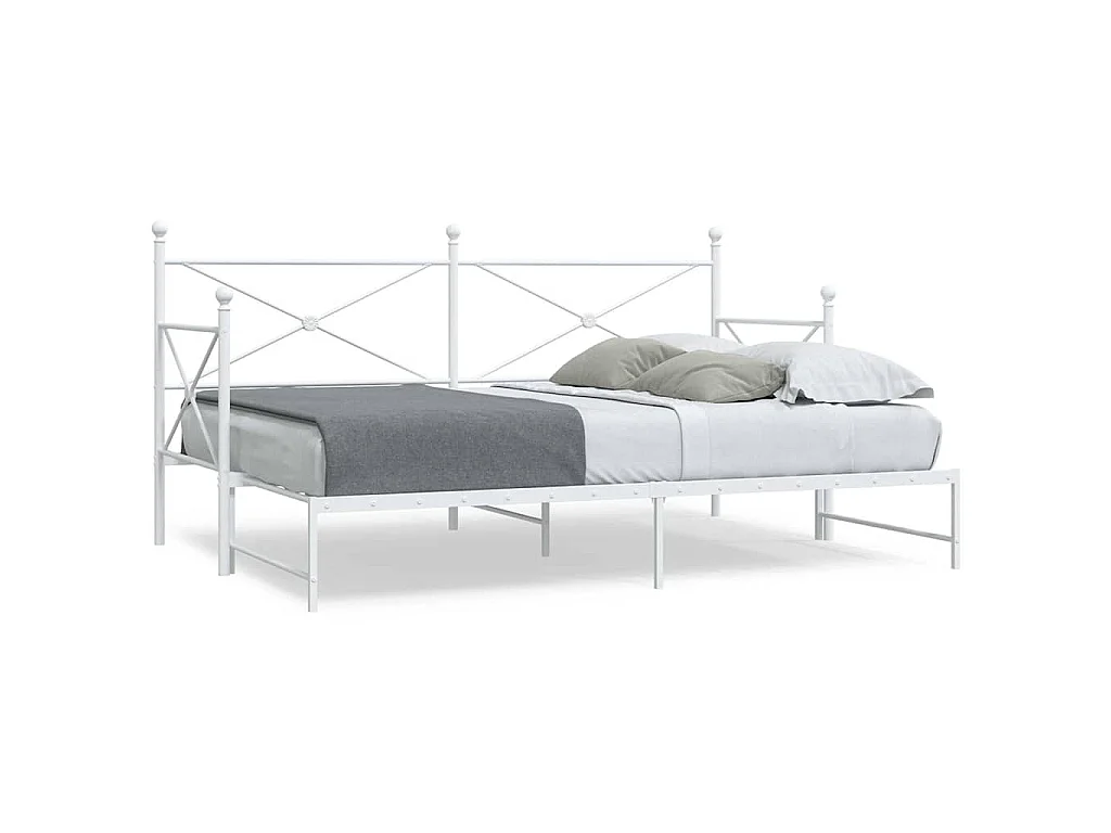 Slaapbank met onderschuifbed zonder matras 90x190 cm staal wit