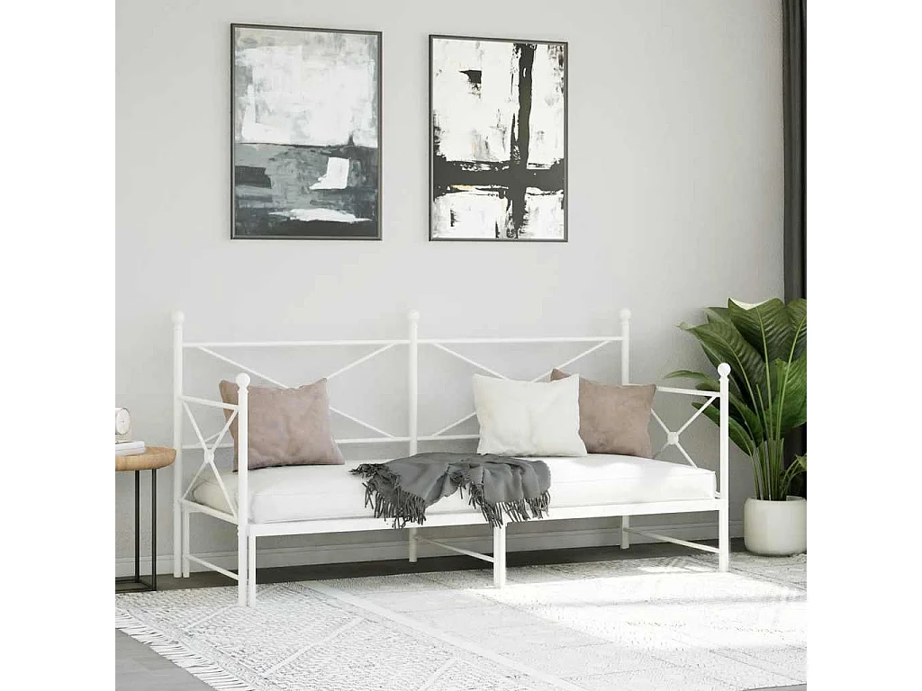 Slaapbank met onderschuifbed zonder matras 90x190 cm staal wit