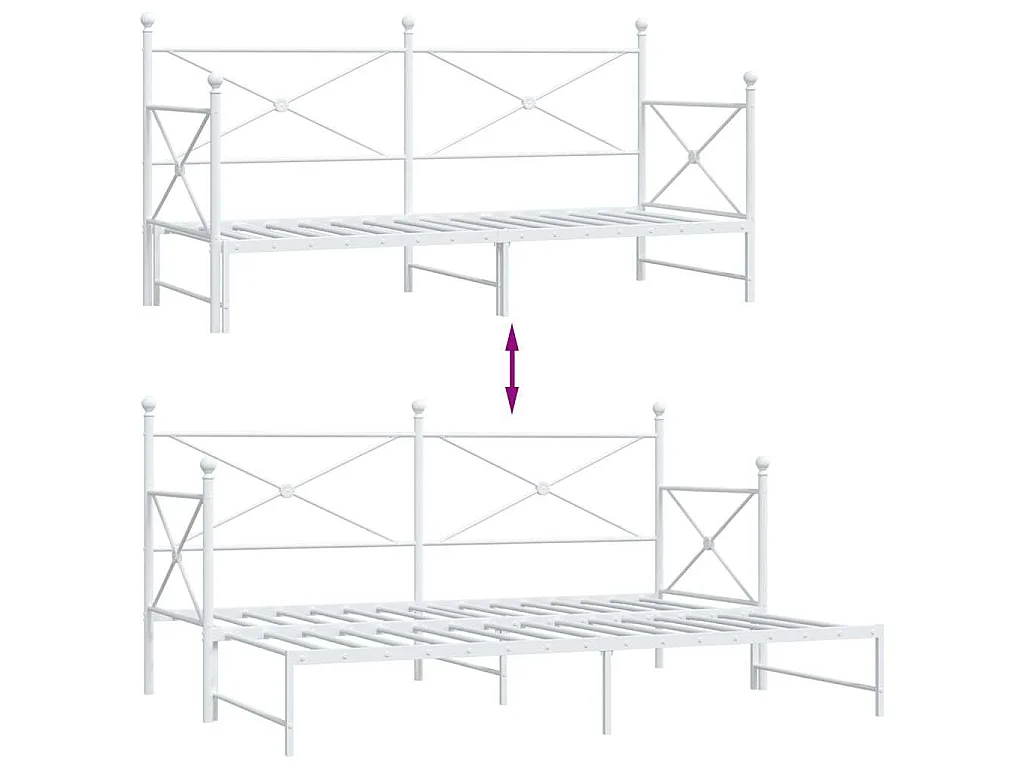Slaapbank met onderschuifbed zonder matras 90x190 cm staal wit