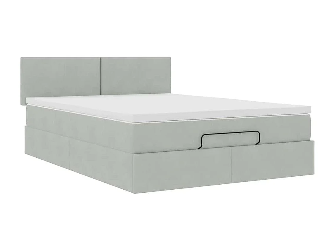 Ottoman bed met matras 140x200cm fluweel lichtgrijs