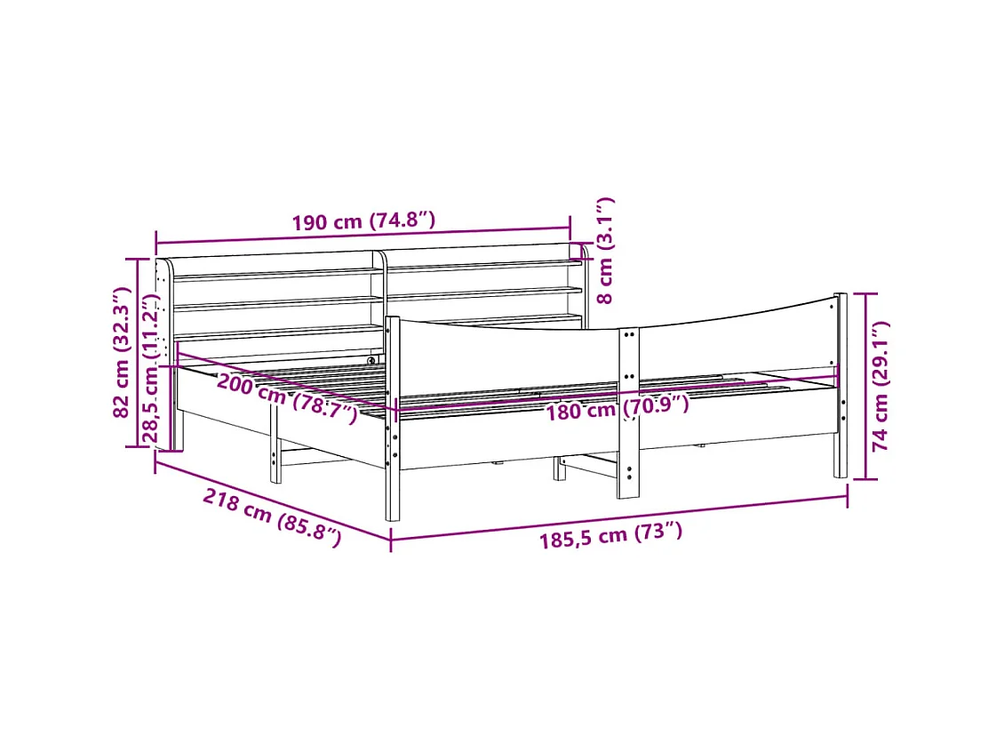 Cadre de lit avec tête de lit 180x200 cm bois de pin massif