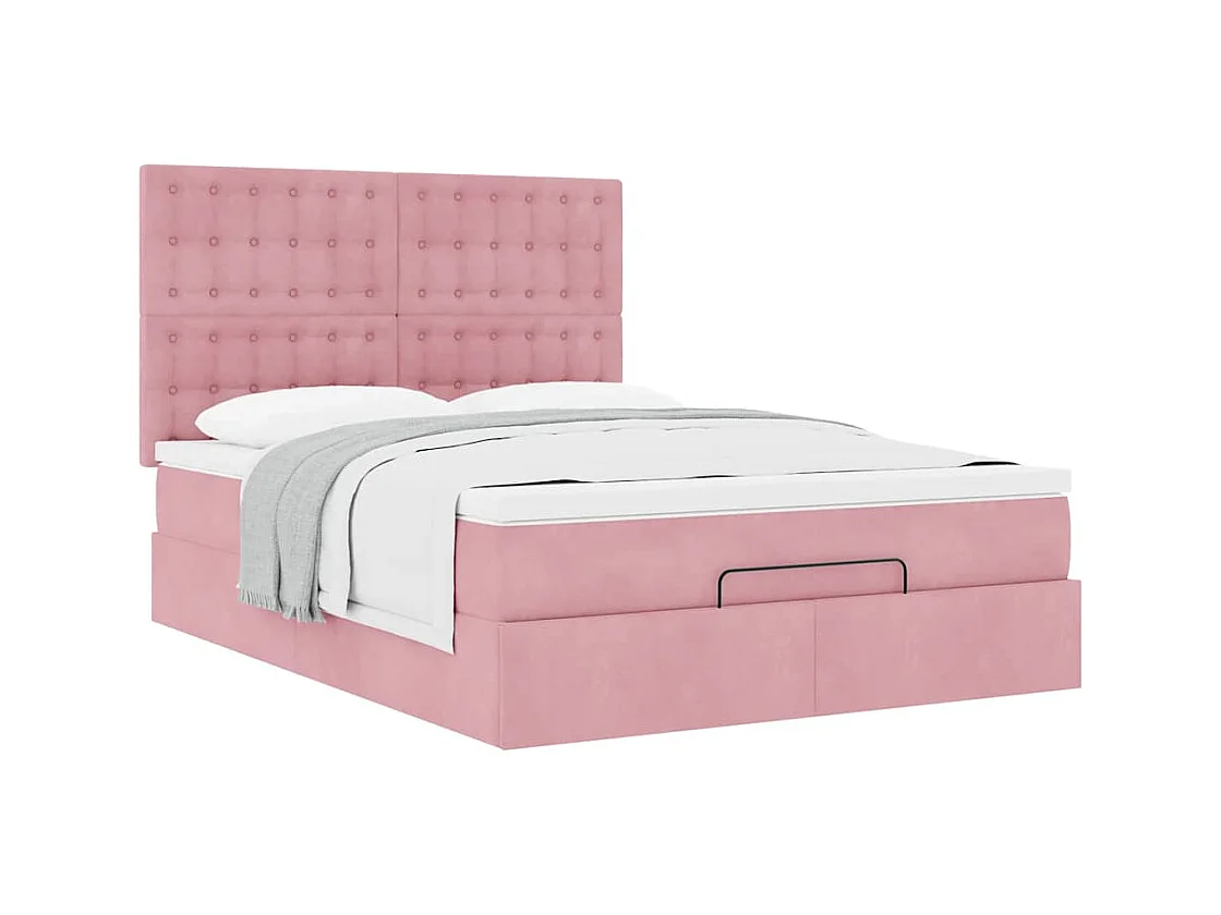 Cadre de lit ottoman avec matelas rose 140x200 cm velours