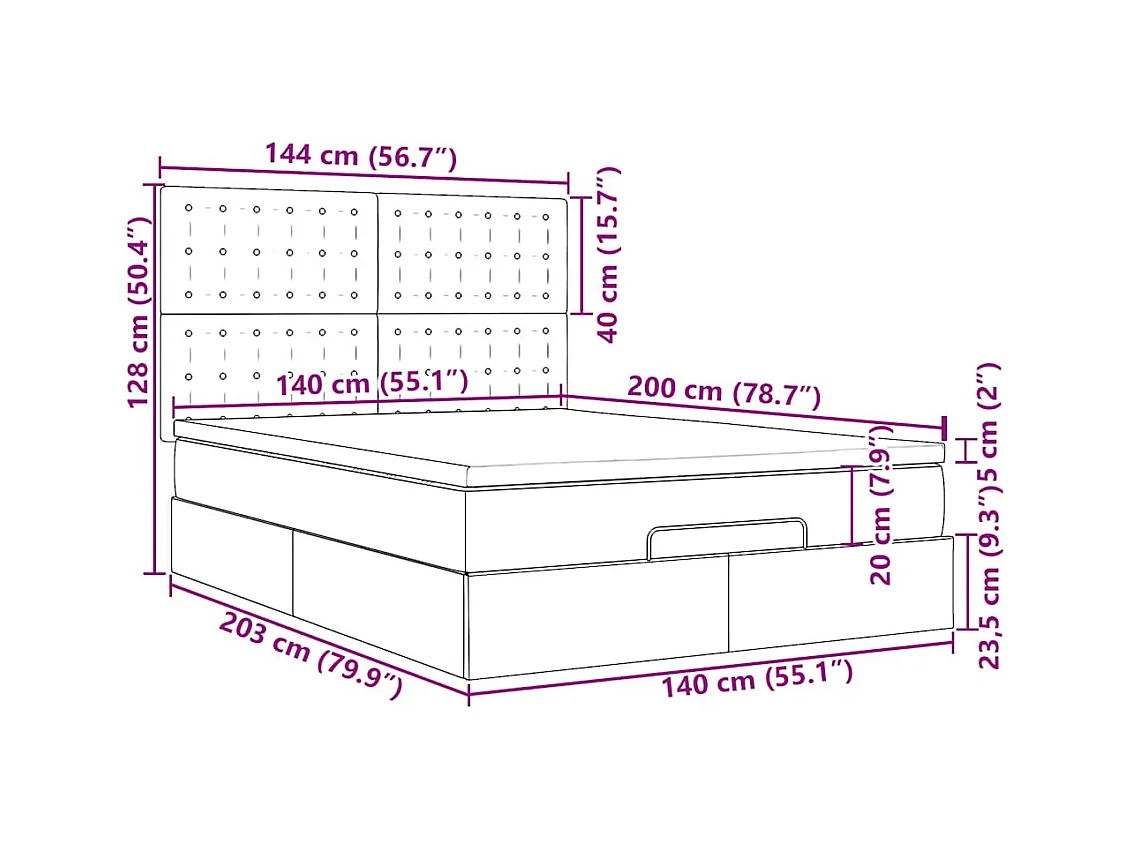 Cadre de lit ottoman avec matelas rose 140x200 cm velours