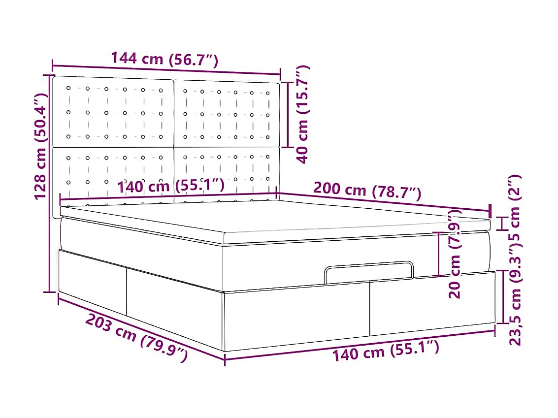 Ottoman-Bett mit Matratzen Rosa 140x200 cm Samt