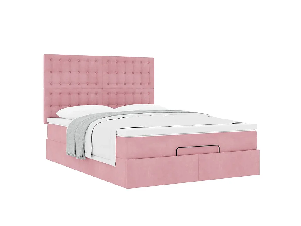 Estrutura de cama otomana com colchões 140x200 cm veludo rosa
