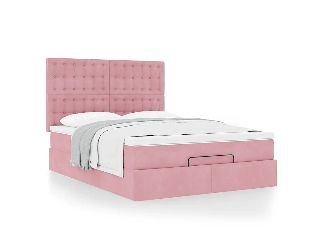 Estrutura de cama otomana com colchões 140x200 cm veludo rosa