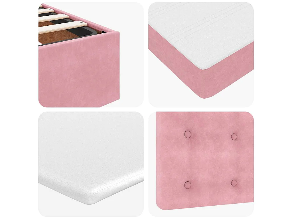 Struttura Letto Pouf con Materassi Rosa 140x200 cm in Velluto