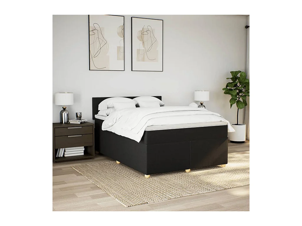 Sommier à lattes de lit avec matelas Noir 140x190 cm Tissu