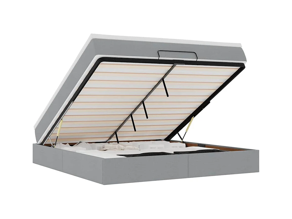 Estrutura cama otomana colchão 160x200 cm tecido cinzento claro