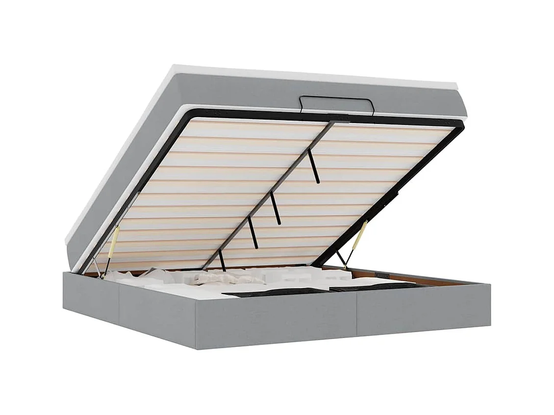 Estrutura cama otomana colchão 160x200 cm tecido cinzento claro