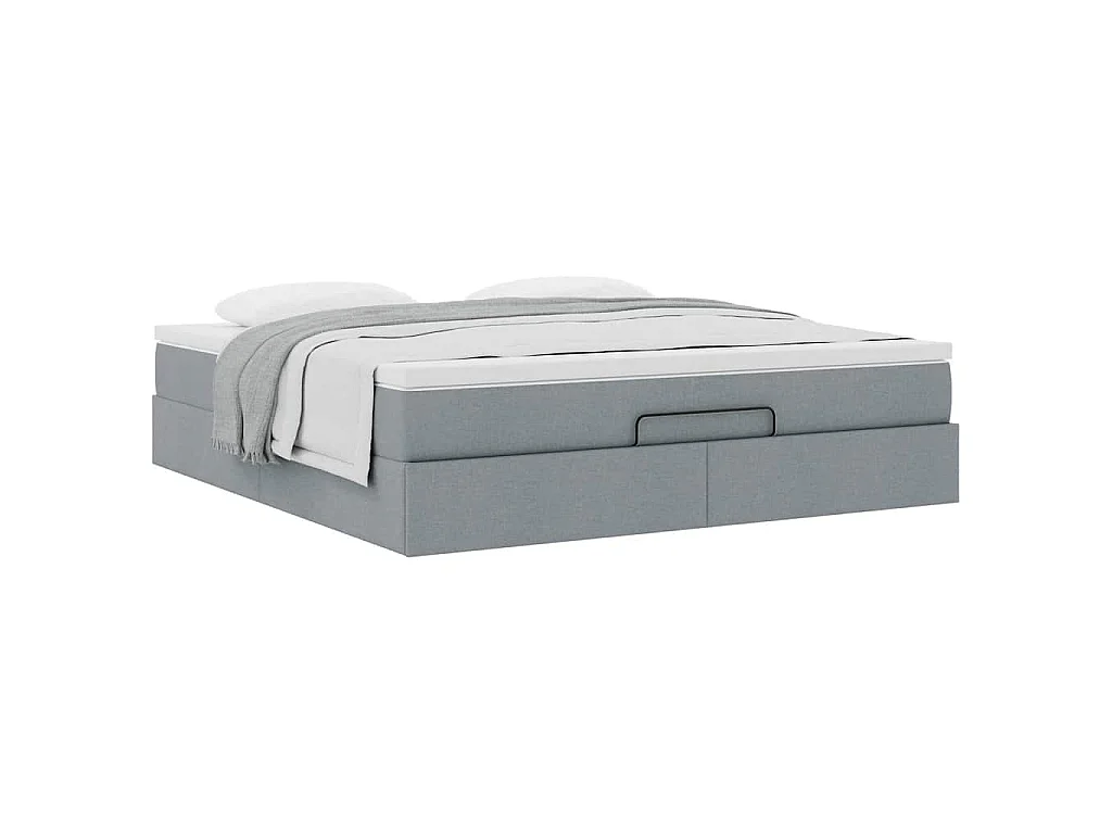 Ottoman-Bett mit Matratze Hellgrau 160x200 cm Stoff