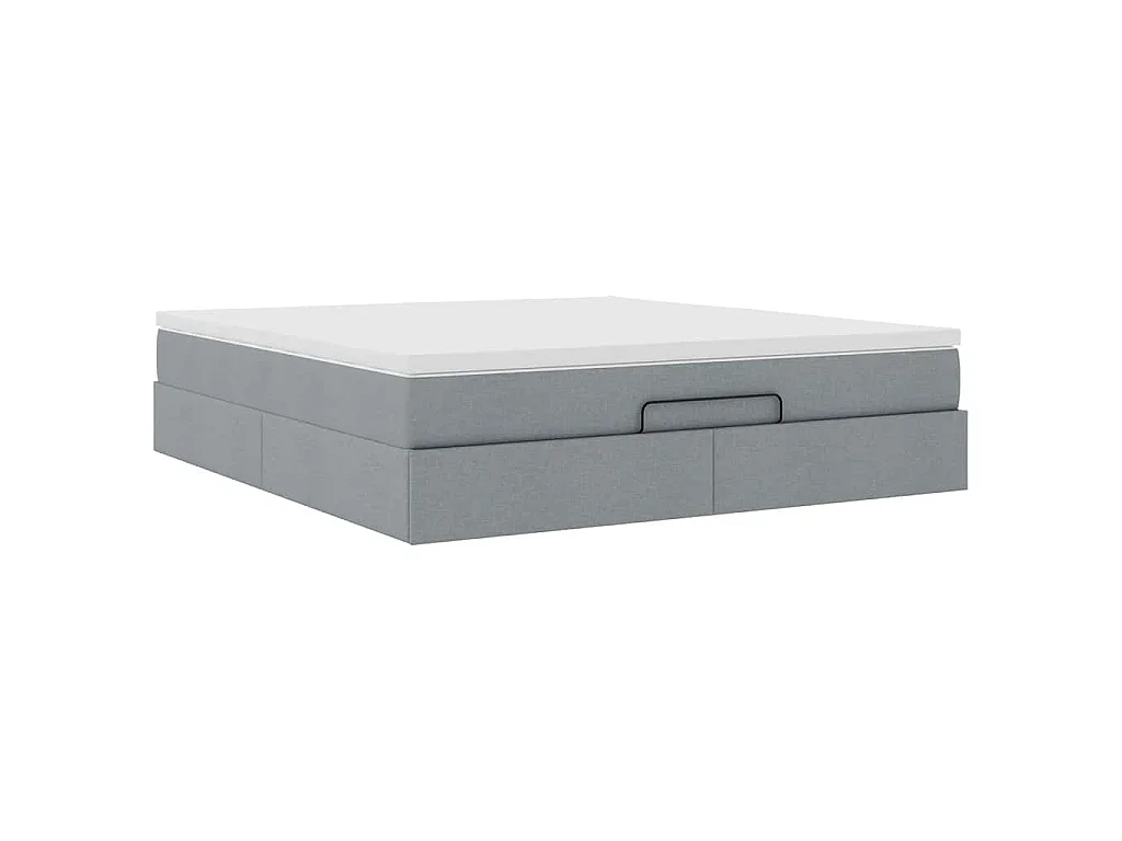 Cadre de lit ottoman et matelas gris clair 160x200cm tissu