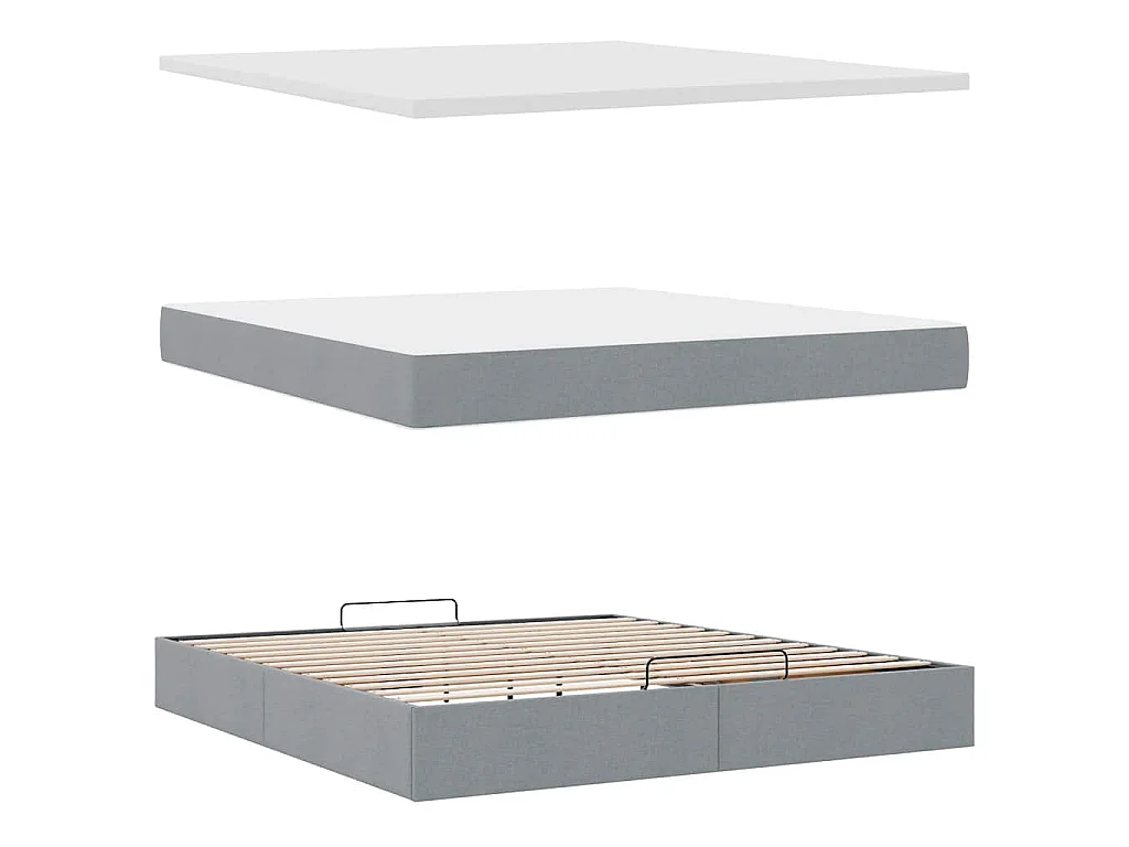 Cadre de lit ottoman et matelas gris clair 160x200cm tissu