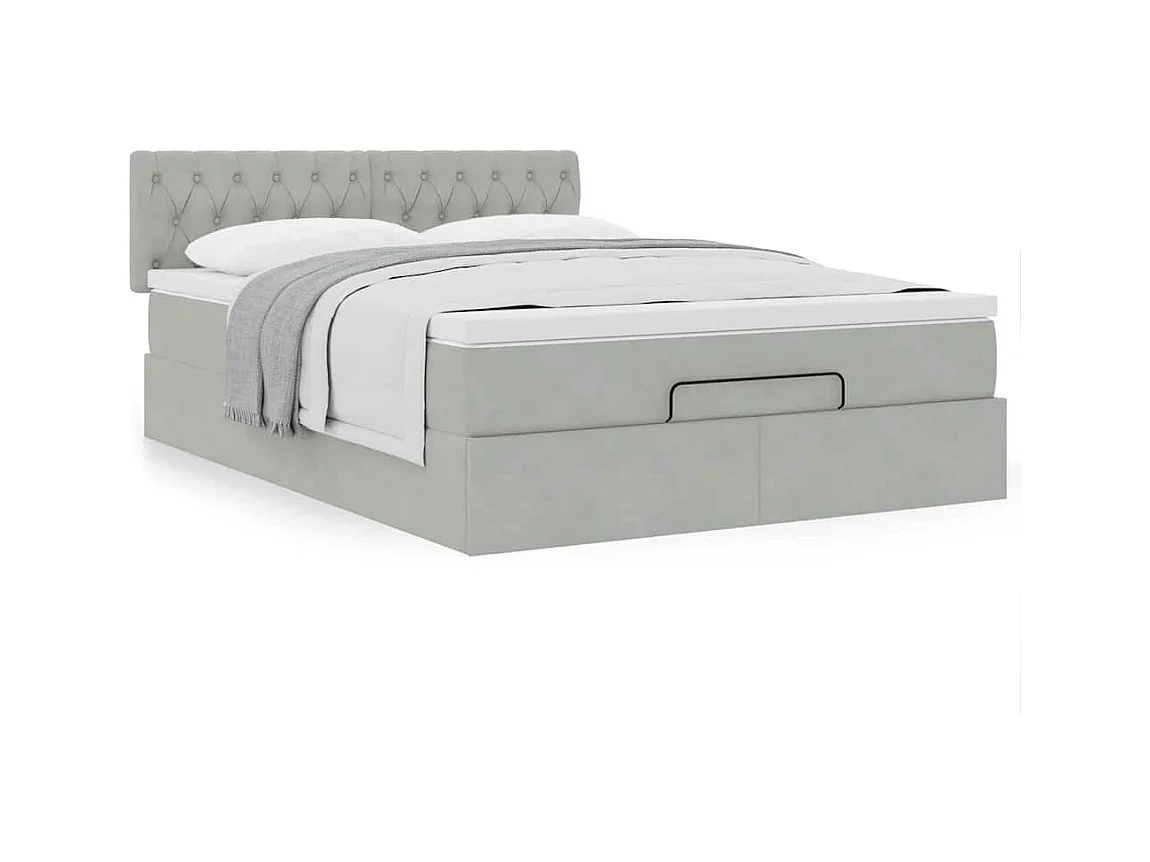 Cadre de lit ottoman avec matelas gris clair 140x200 cm velours