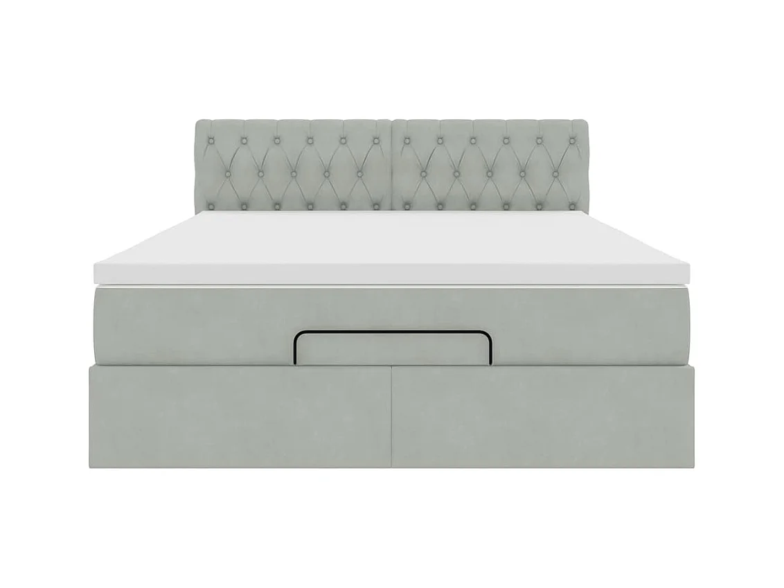 Cadre de lit ottoman avec matelas gris clair 140x200 cm velours