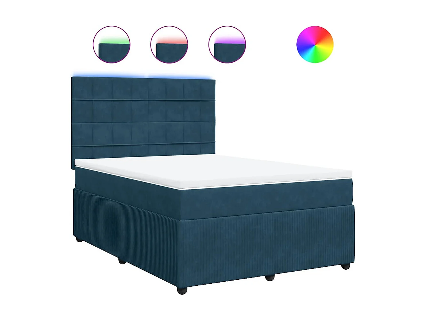 Sommier à lattes de lit et matelas bleu 140x190 cm velours