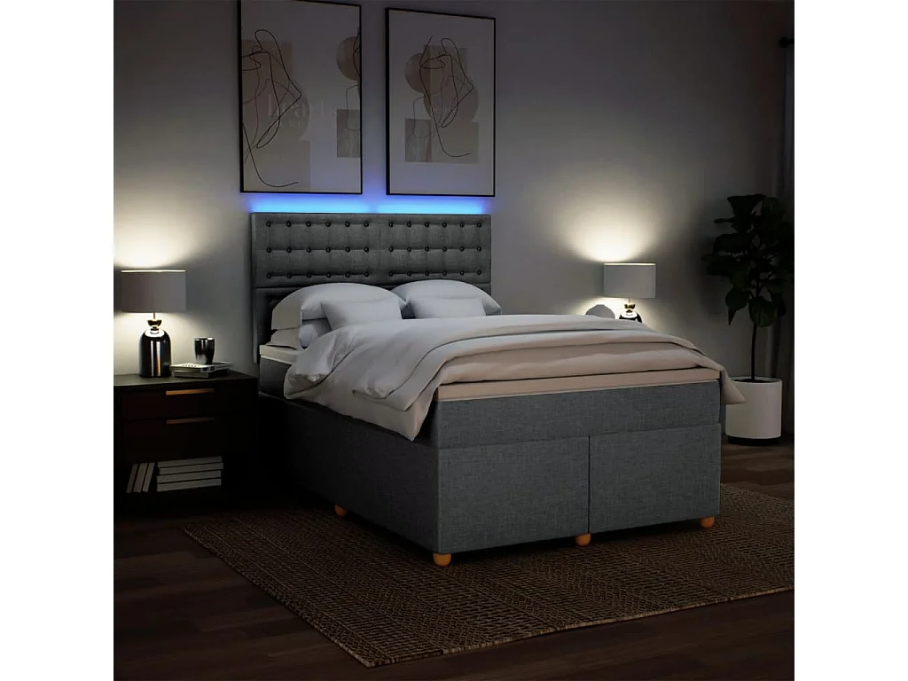 Cama box spring con colchón tela gris claro 140x200 cm