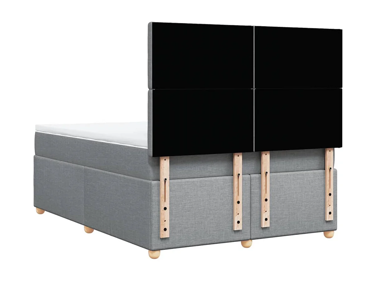 Cama box spring con colchón tela gris claro 140x200 cm