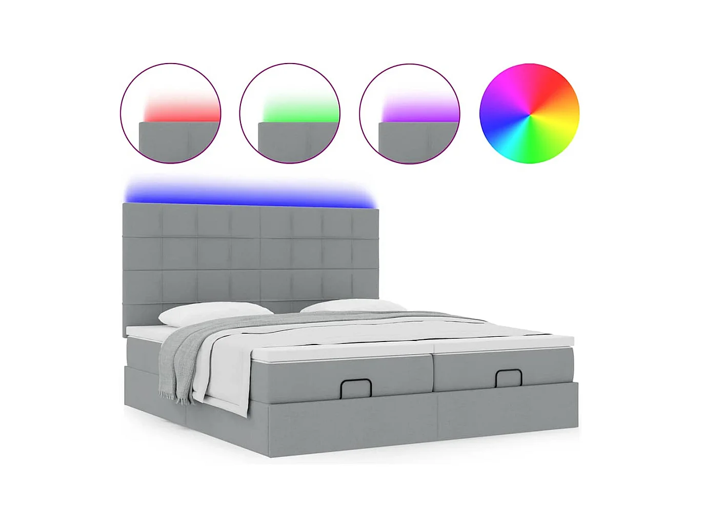 Cadre de lit ottoman et matelas gris clair 160x200cm tissu