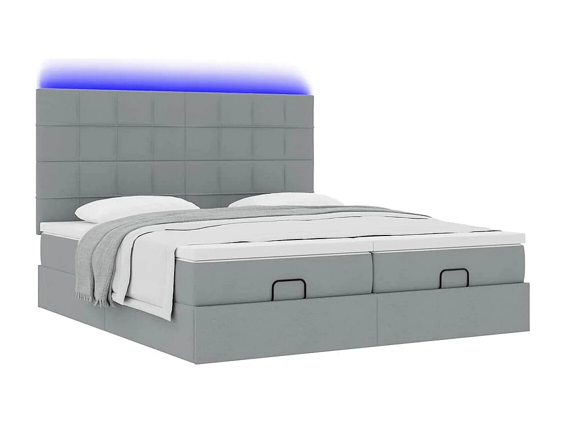 Cadre de lit ottoman et matelas gris clair 160x200cm tissu