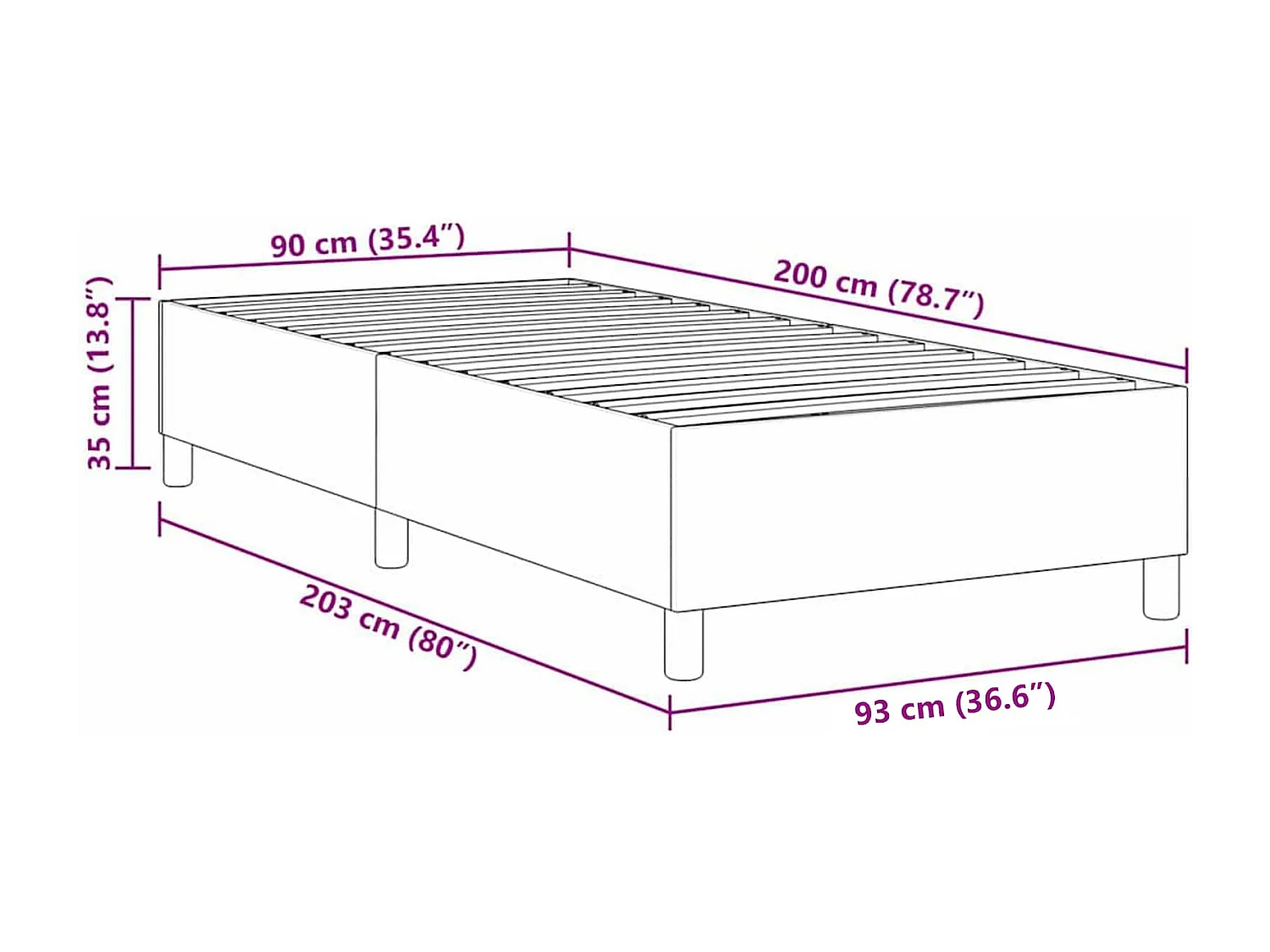 Struttura letto piattaforma Grigio Verde 90 x 200 cm Tessuto