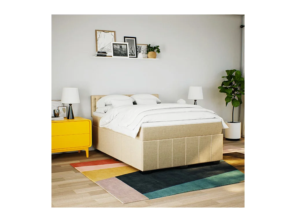 Sommier à lattes de lit avec matelas Crème 140x200 cm Tissu
