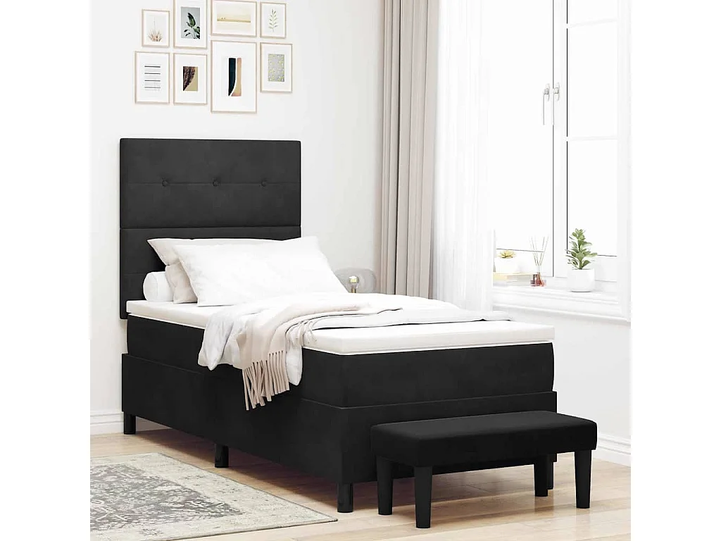 Boxspringbett mit Kissen mit Kopfteil Schwarz 200 x 90 cm Samt