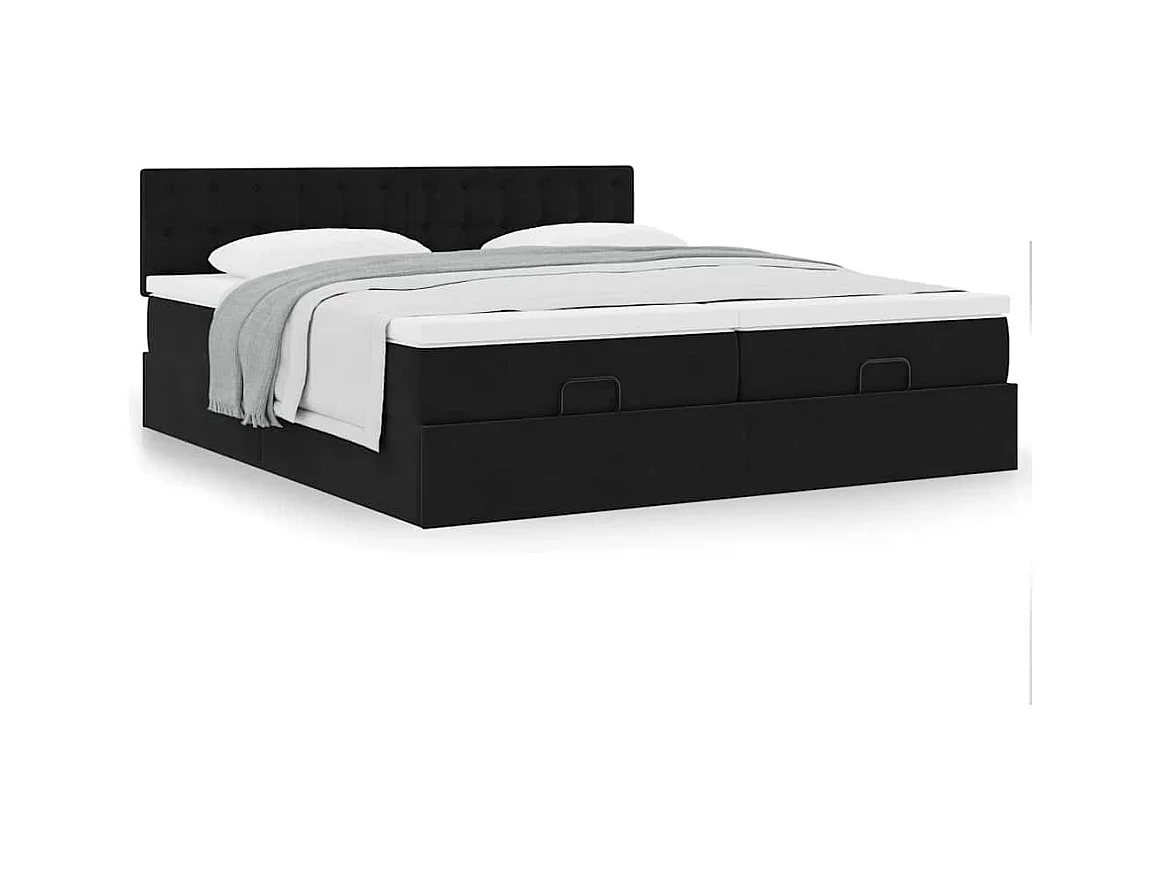 Struttura Letto Pouf con Materassi Nero 180x200 cm in Velluto