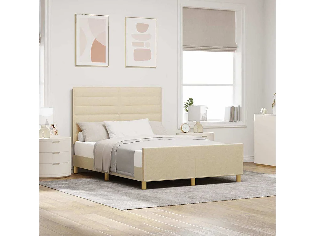 Cadre de lit avec tête de lit Crème 140 x 190 cm tissu