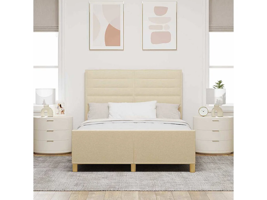 Cadre de lit avec tête de lit Crème 140 x 190 cm tissu