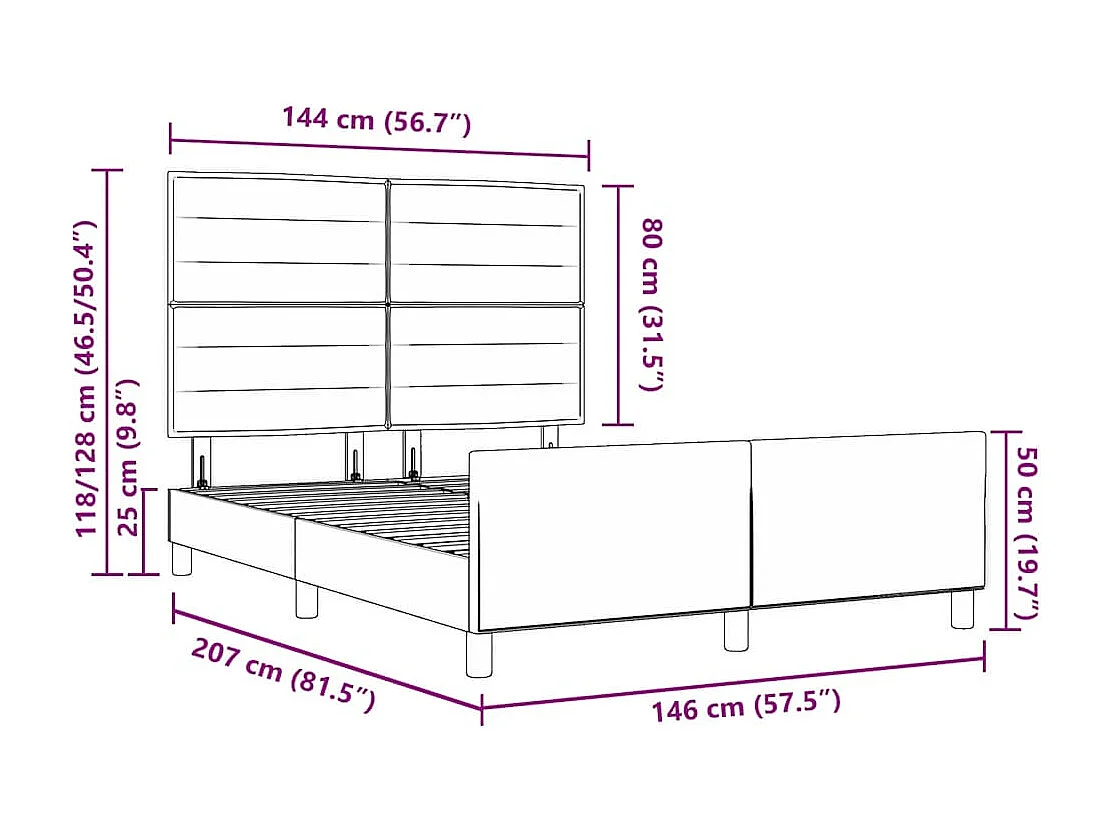 Estrutura da Cama com cabeceira Creme 140 x 190 cm tecido