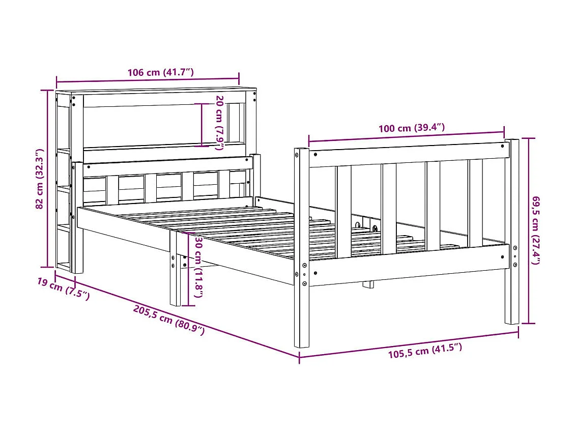 Bedframe zonder matras massief grenenhout 100x200 cm