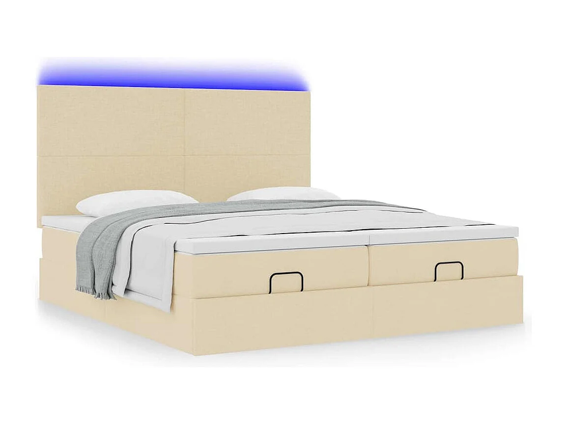 Ottoman-Bett mit Matratzen & LEDs Creme 180x200 cm Stoff