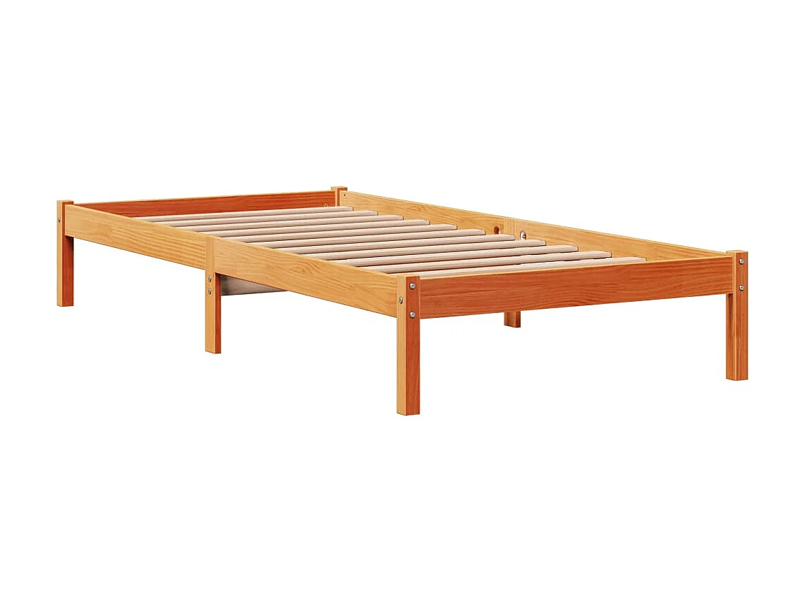 Estrutura cama c/ cabeceira 100x200cm pinho maciço castanho-mel