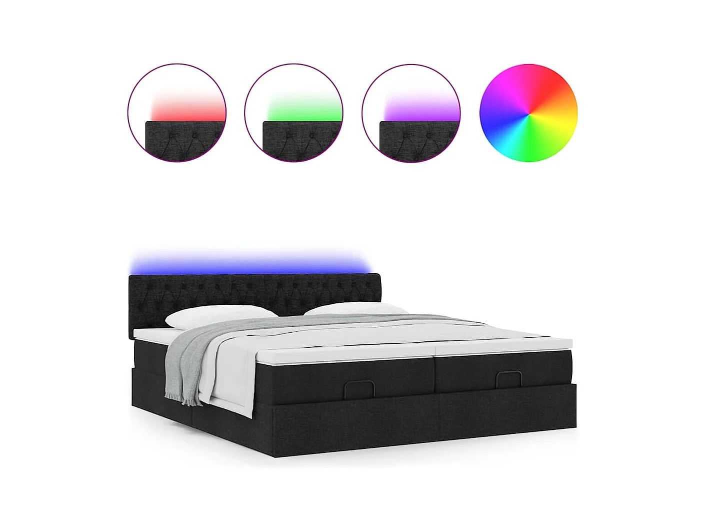 Ottoman-Bett mit Matratzen & LEDs Schwarz 180x200 cm Stoff