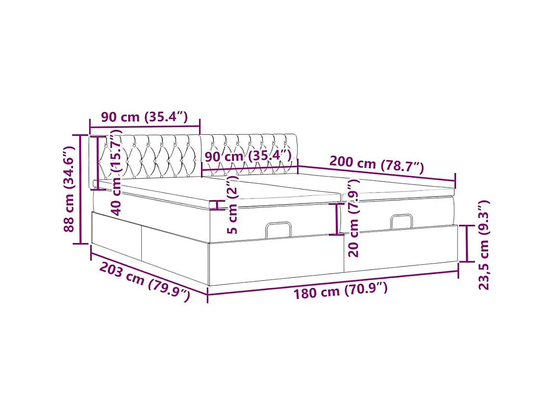 Ottoman-Bett mit Matratzen & LEDs Schwarz 180x200 cm Stoff
