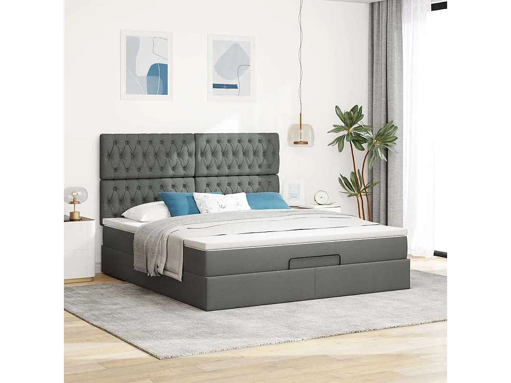 Cadre de lit ottoman avec matelas gris foncé 180x200 cm tissu