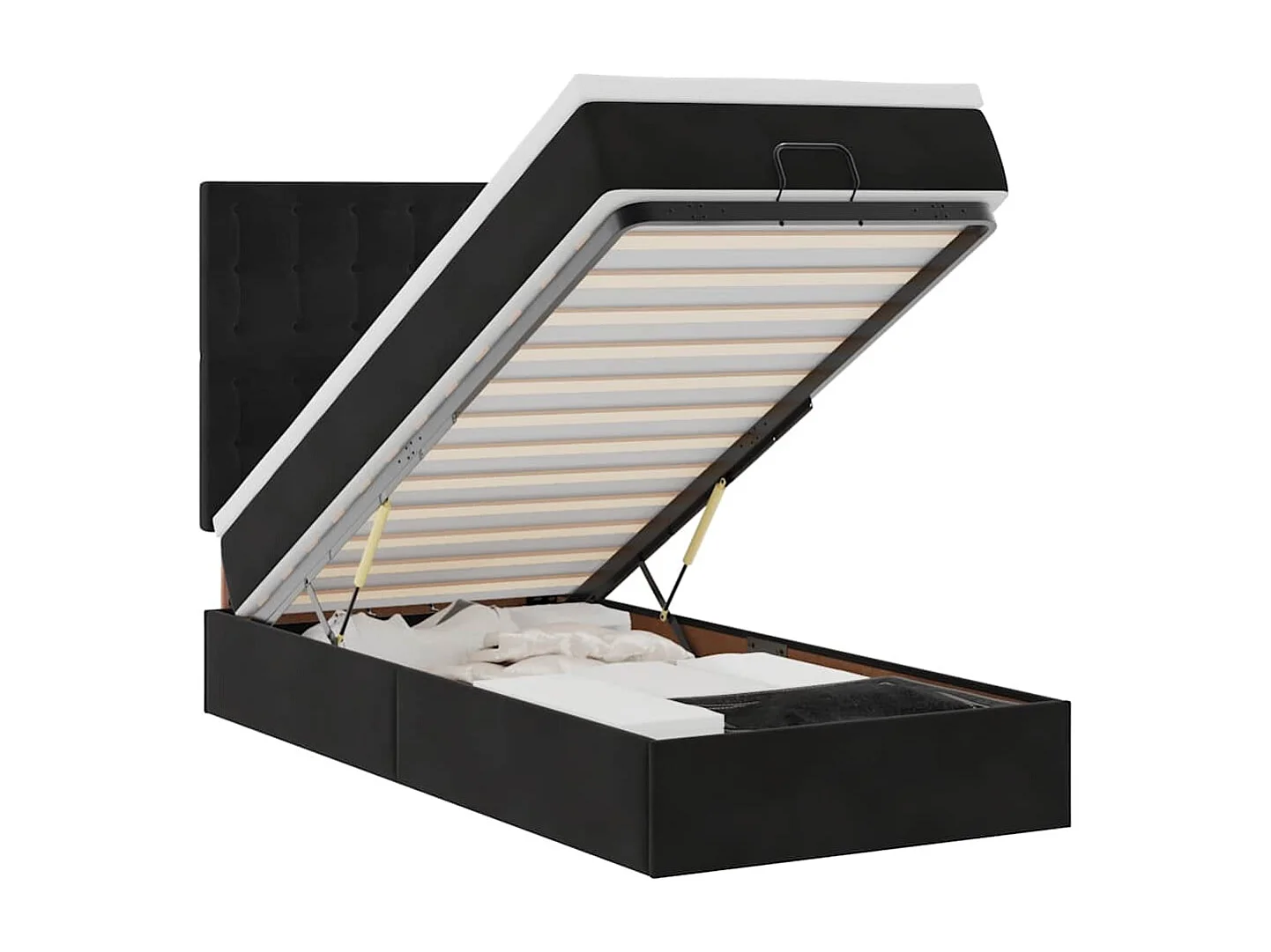Cadre de lit ottoman avec matelas noir 90x200 cm velours