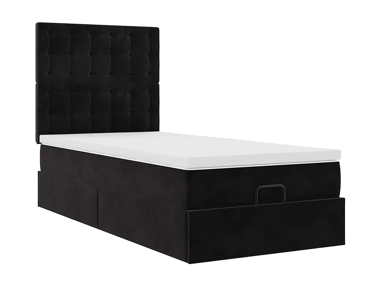 Struttura Letto Pouf con Materassi Nero 90x200 cm in Velluto