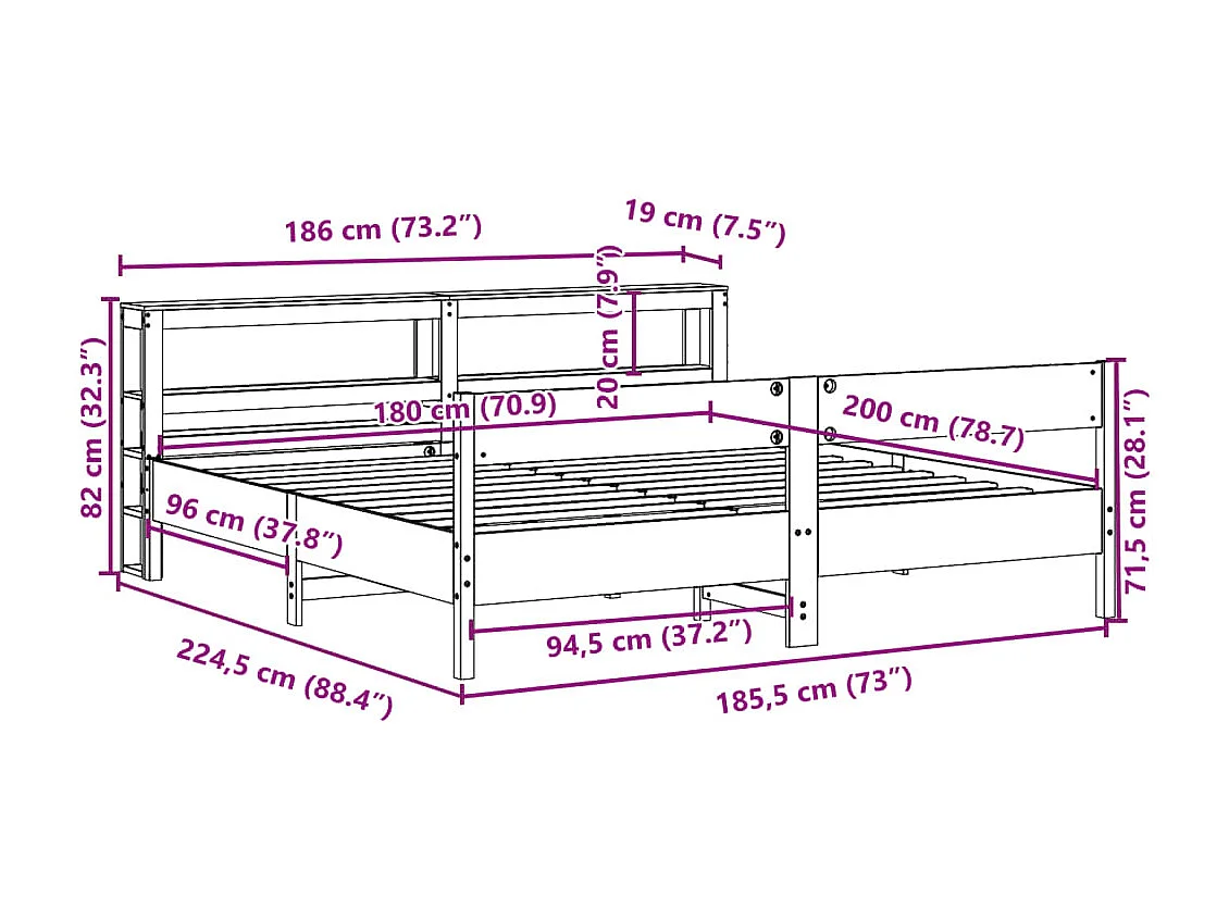 Bedframe zonder matras massief grenenhout wit 180x200 cm