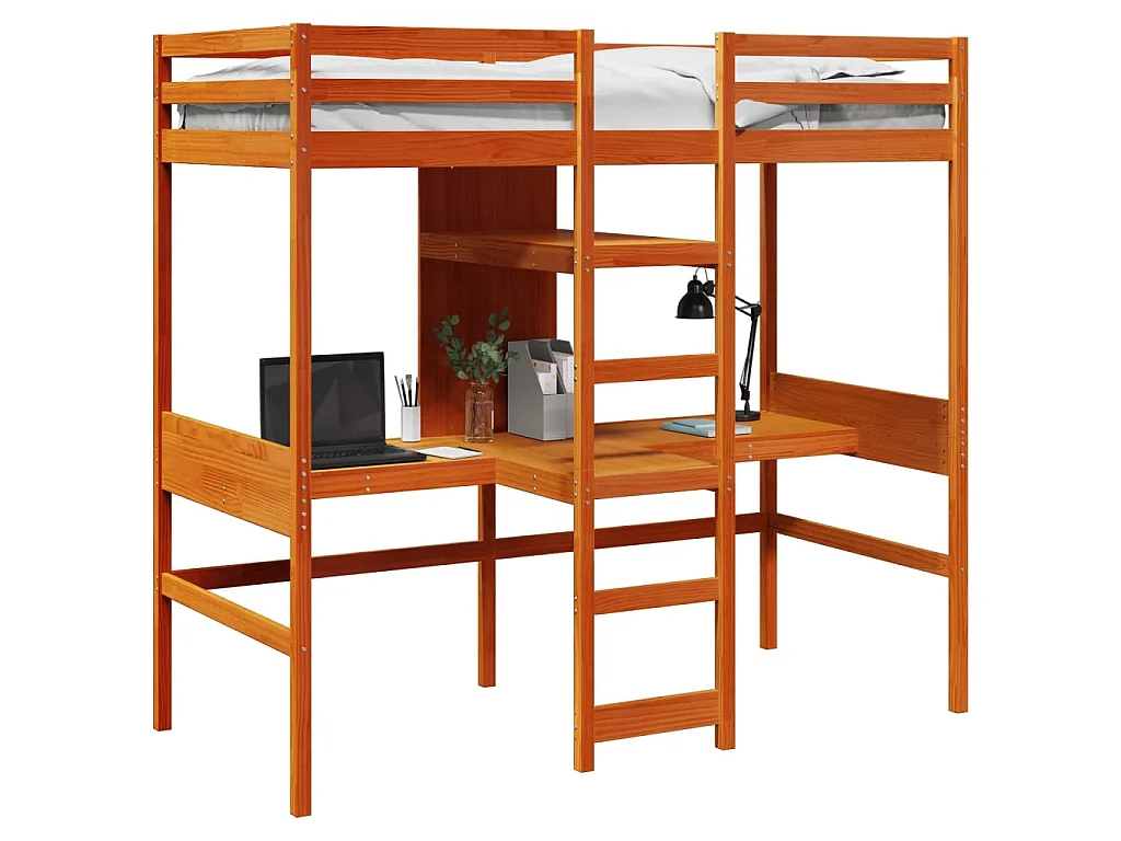 Cama alta sem colchão 90x190 cm pinho maciço castanho-mel