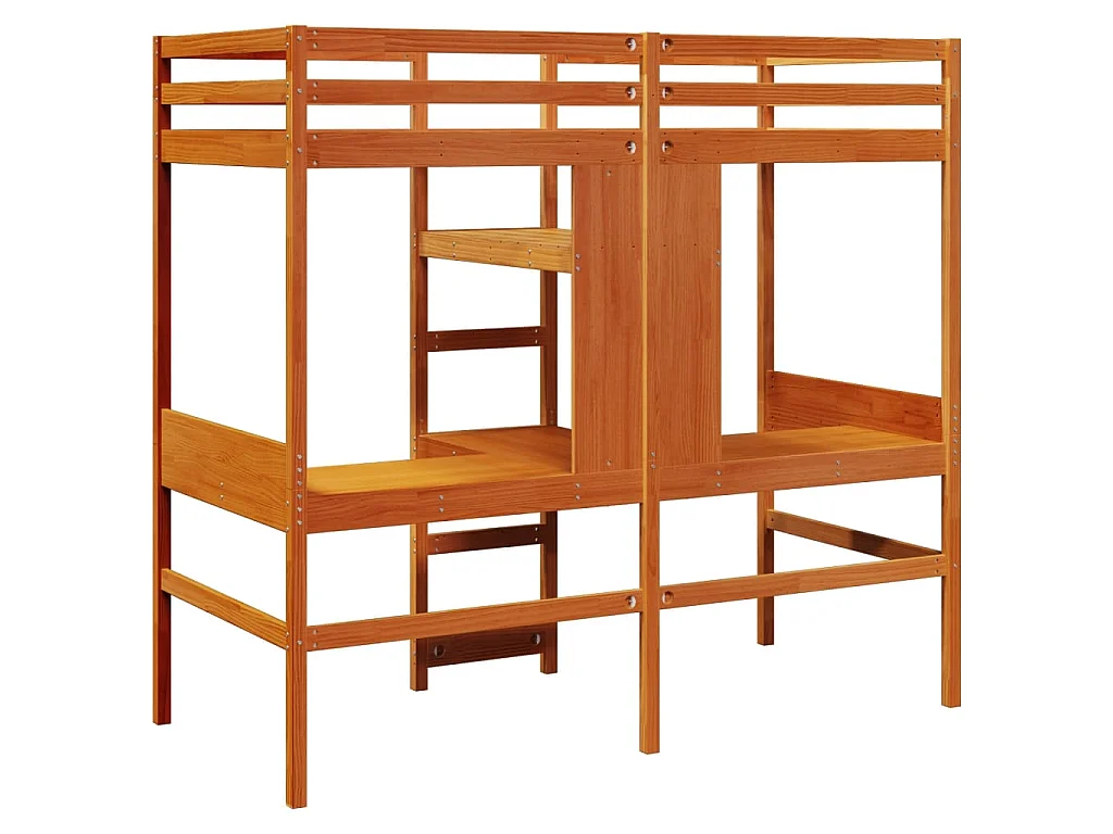Cama alta sem colchão 90x190 cm pinho maciço castanho-mel