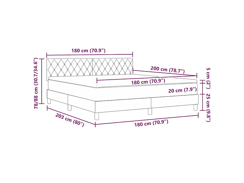 Boxspringbett mit Matratze Schwarz 180 x 200 cm Samt