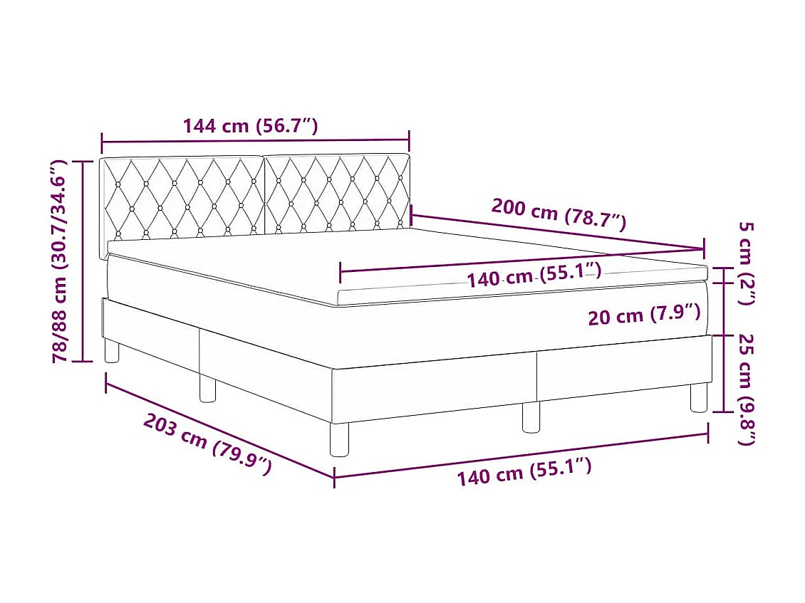 Lit à ressort LED avec matelas Gris clair 140 x 200 cm Velours