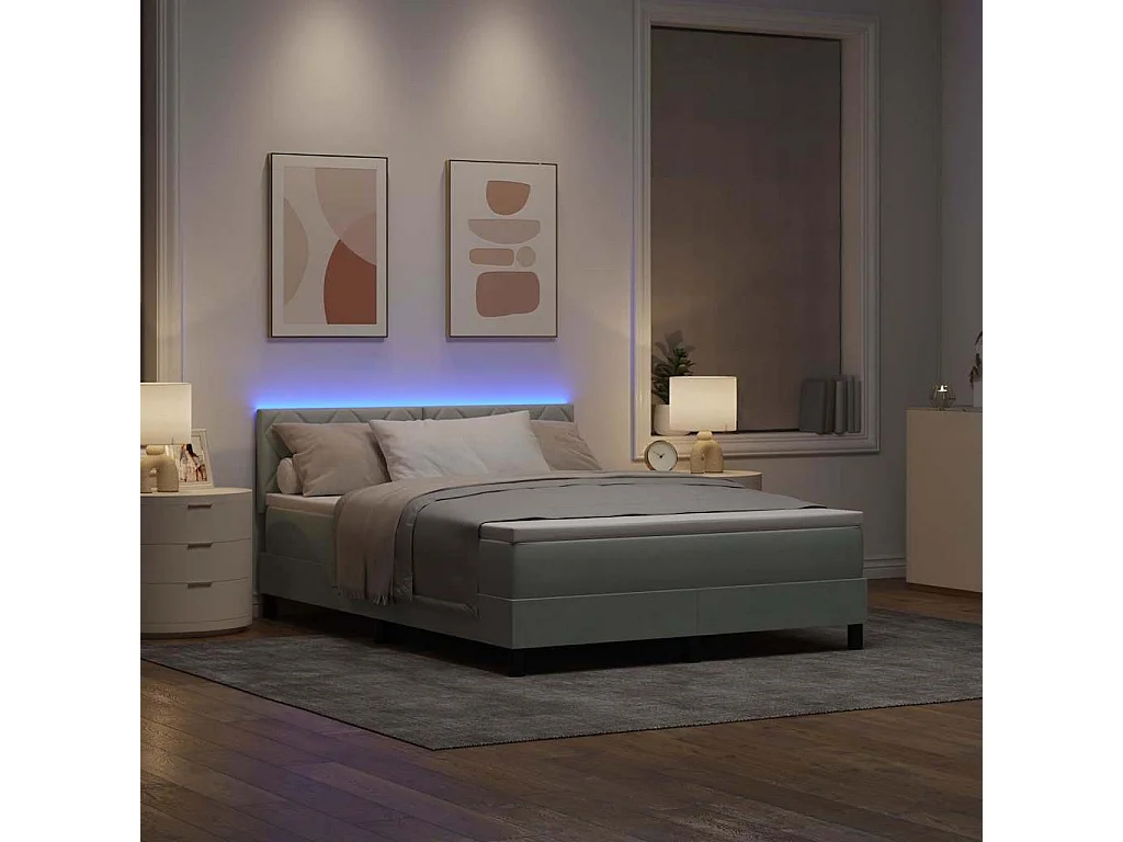Lit à ressort LED avec matelas Gris clair 140 x 200 cm Velours