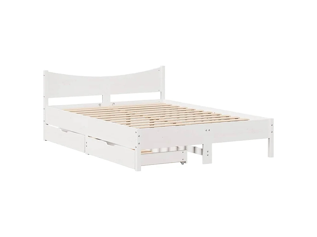 Giroletto con Cassetti Bianco 140x190 cm Legno Massello di Pino